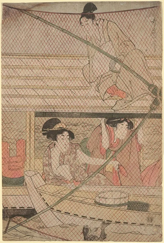 Fishing With A Four Armed Scoop Net Yotsu Deami Center Component Of Triptych