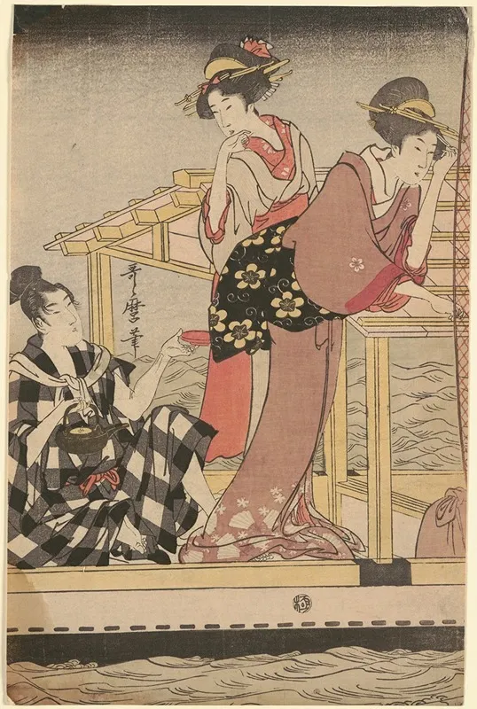 Fishing With A Four Armed Scoop Net Yotsu Deami Left Component Of Triptych