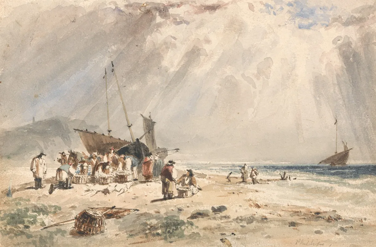 Fishmarket On The Beach Wall Art by Giles Firman Phillips - High-Resolution Digital Print