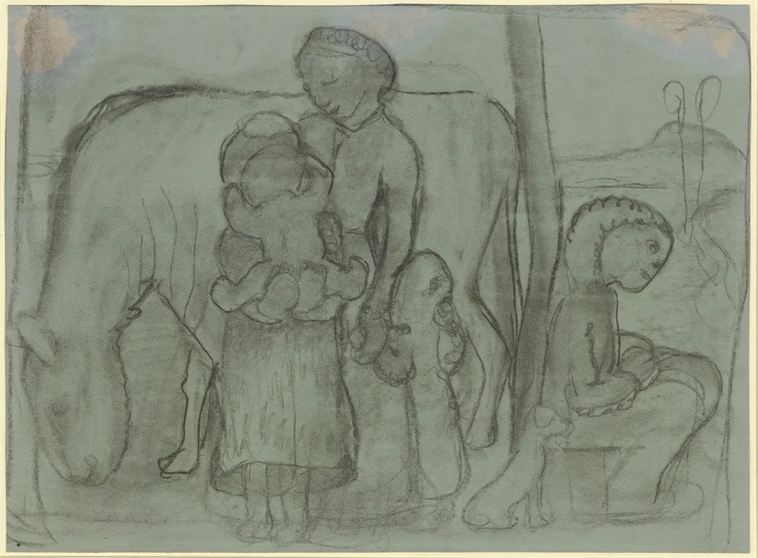 Five Children Donkey And Dog Wall Art by Paula Modersohn-Becker - High-Resolution Digital Print