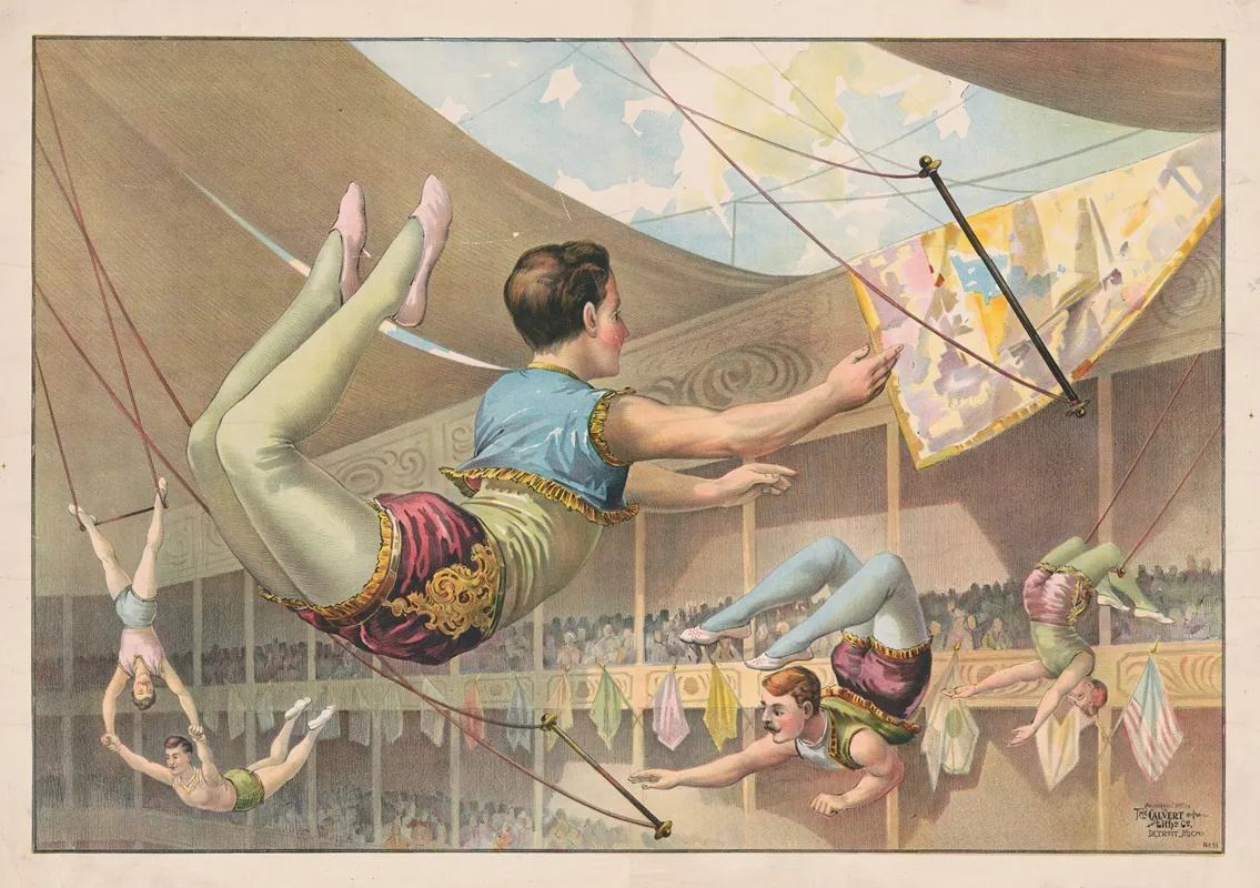 Five Male Acrobats Performing At A Circus Wall Art by Calvert Litho. Co - High-Resolution Digital Print