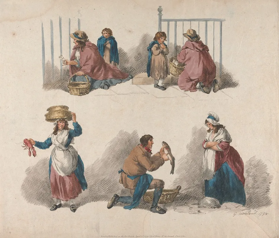 Five Studies Of Peddlers Wall Art by George Morland - High-Resolution Digital Print