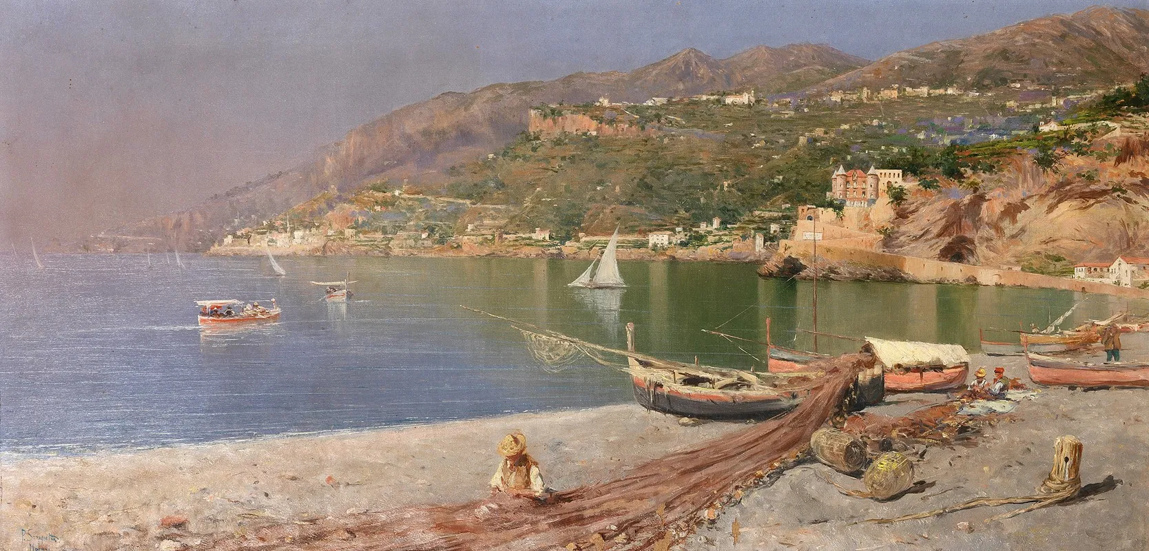 Fixing The Nets Maiori Wall Art by Pietro Scoppetta - High-Resolution Digital Print