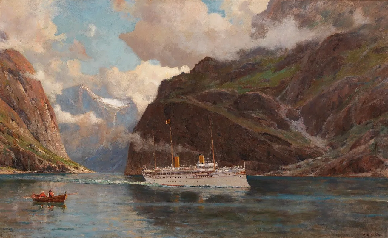 Fjord Landscape With Passenger Ship Wall Art by Henry Enfield - High-Resolution Digital Print