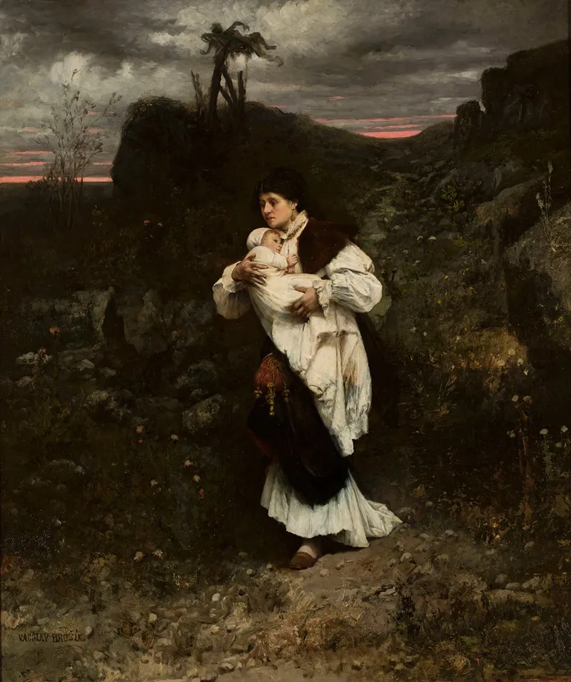 Fleeing Woman With A Child In Her Arms