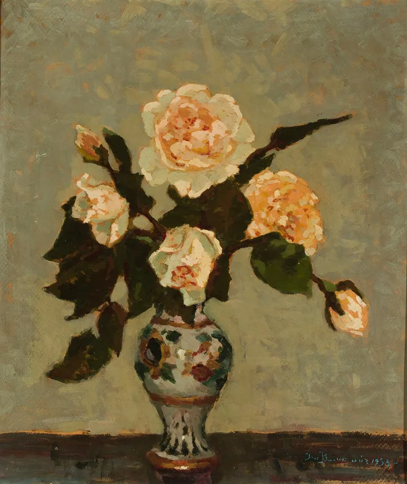 Flesh Coloured Roses And Bud Wall Art by Jan Bohuszewicz - High-Resolution Digital Print
