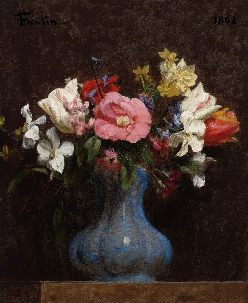 Fleurs Camelias Et Tulipes Wall Art by Henri Fantin-Latour - High-Resolution Digital Print