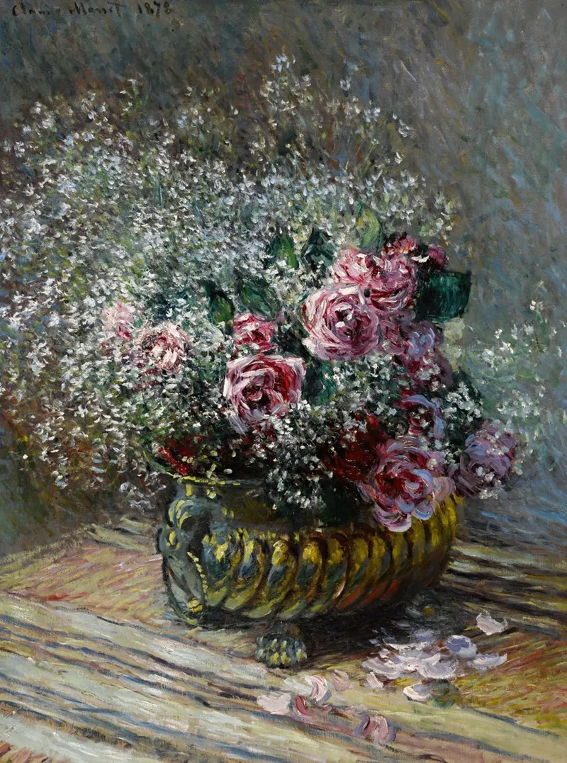Fleurs Dans Un Pot Roses Et Brouillard Wall Art by Claude Monet - High-Resolution Digital Print