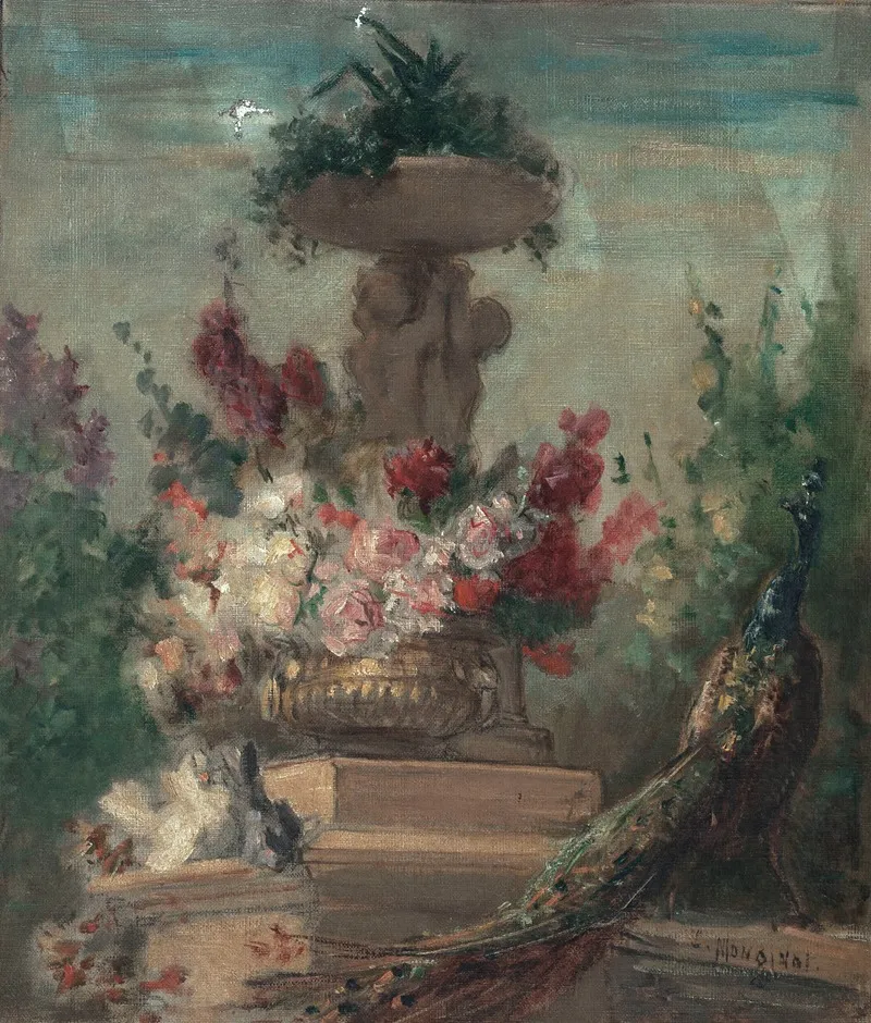Fleurs Et Paon Wall Art by Charles Monginot - High-Resolution Digital Print