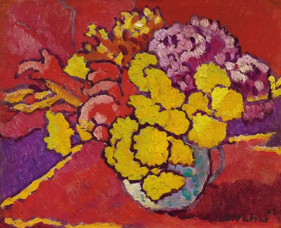 Fleurs Jaunes Draperie Rouge Wall Art by Louis Valtat - High-Resolution Digital Print