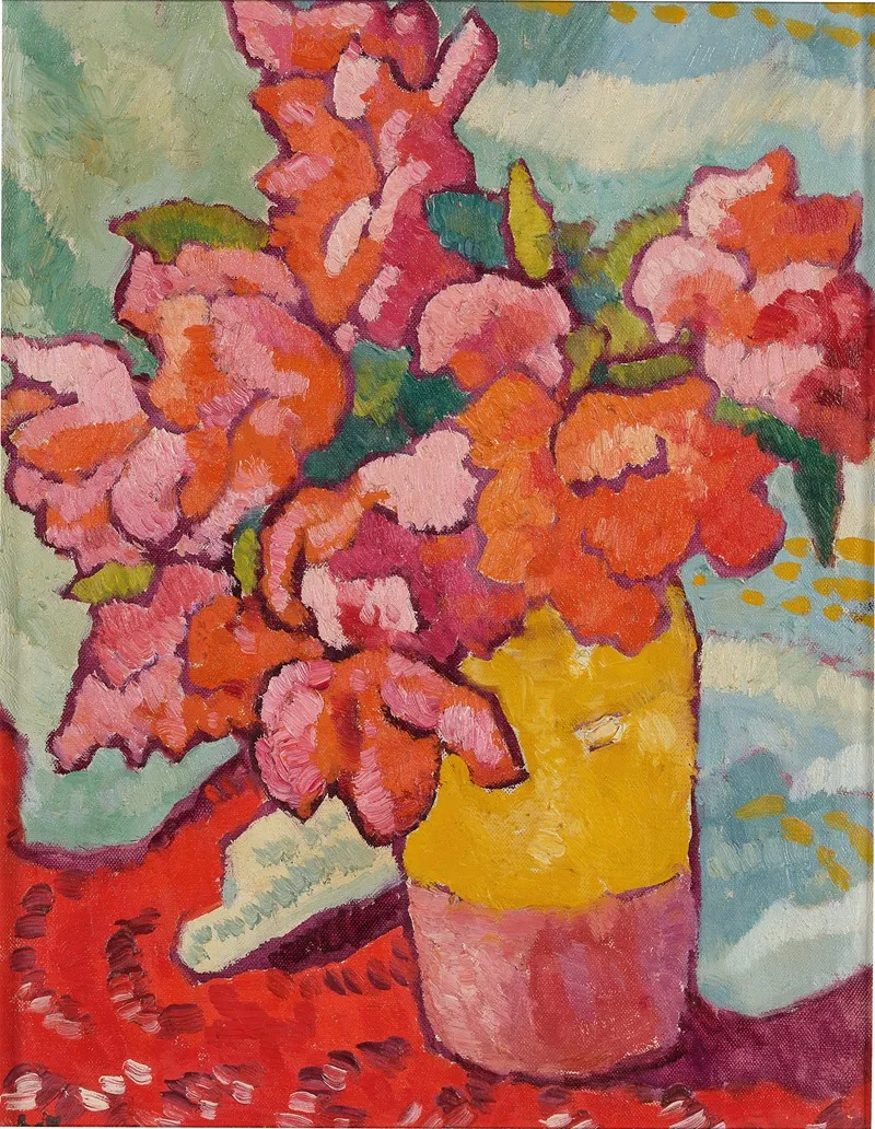 Fleurs Rouges Dans Une Cruche Jaune Wall Art by Louis Valtat - High-Resolution Digital Print