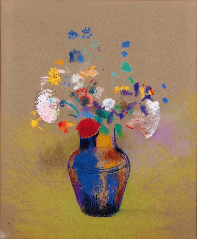 Fleurs Sur Fond Gris Wall Art by Odilon Redon - High-Resolution Digital Print
