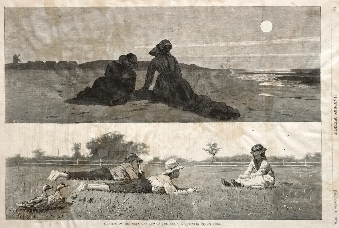 Flirting On The Seashore And On The Meadow Wall Art by Winslow Homer - High-Resolution Digital Print