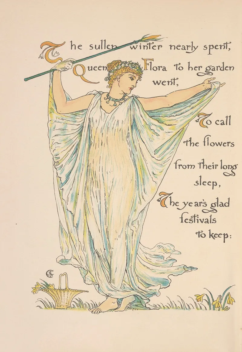 Floras Feast A Masque Of Flowers Pl 02 Wall Art by Walter Crane - High-Resolution Digital Print