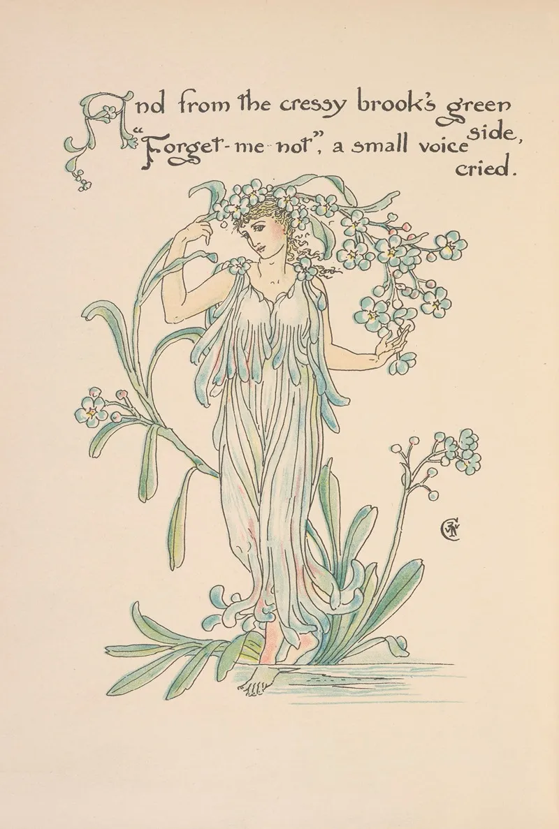 Floras Feast A Masque Of Flowers Pl 24 Wall Art by Walter Crane - High-Resolution Digital Print