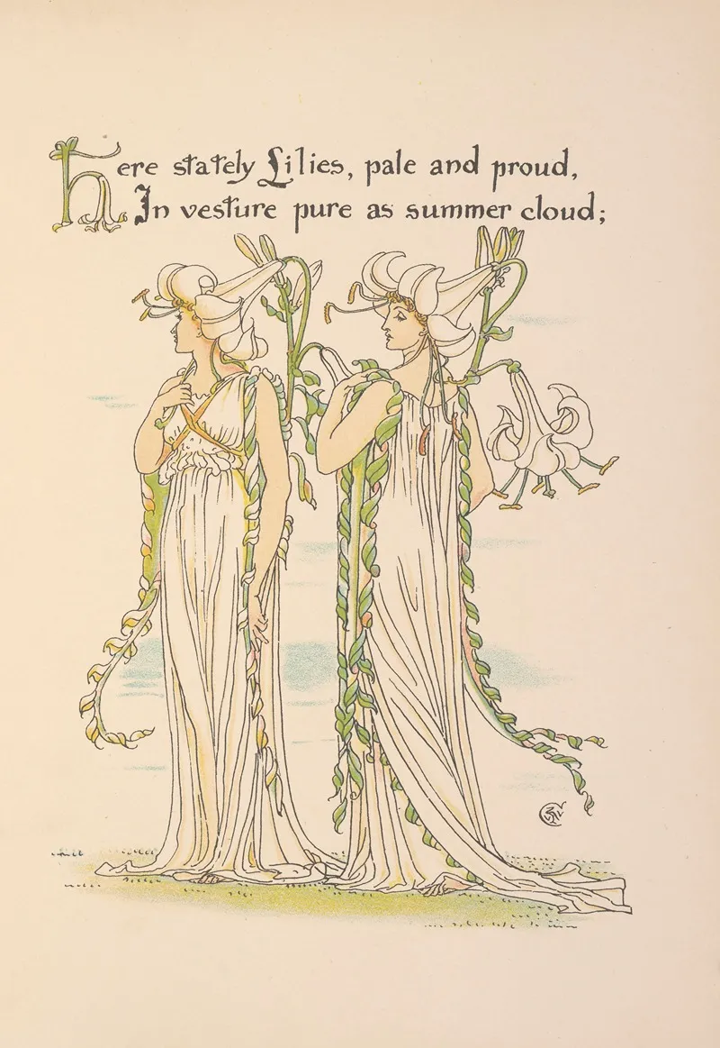 Floras Feast A Masque Of Flowers Pl 25 Wall Art by Walter Crane - High-Resolution Digital Print
