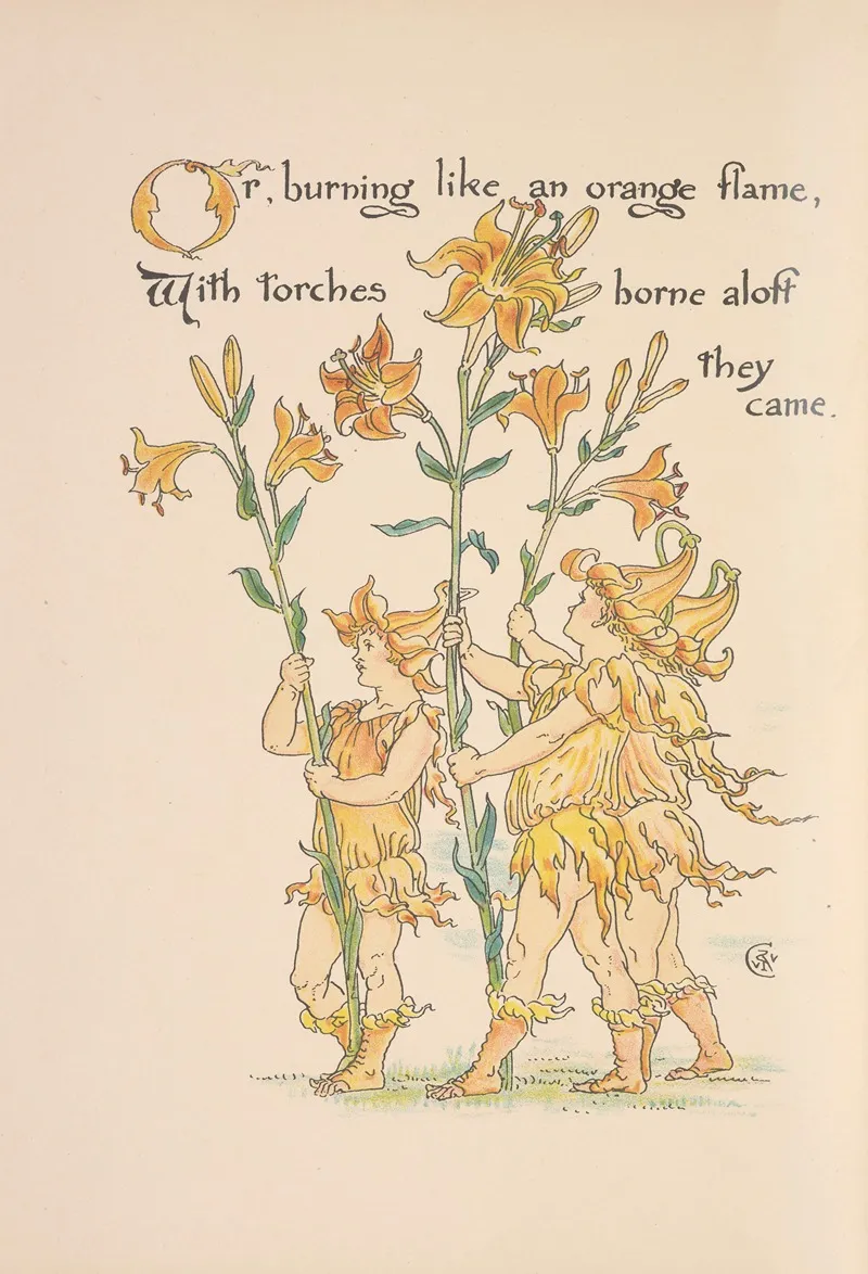 Floras Feast A Masque Of Flowers Pl 26 Wall Art by Walter Crane - High-Resolution Digital Print