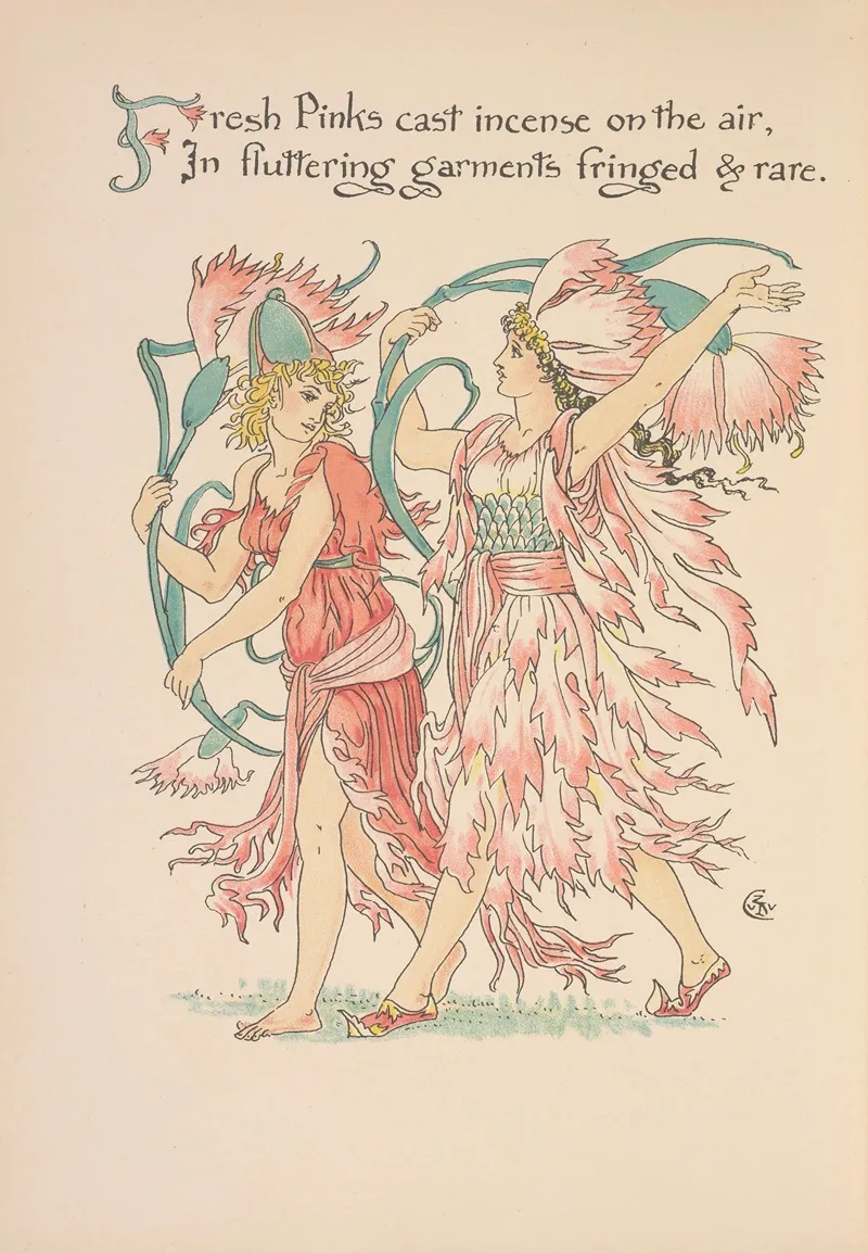 Floras Feast A Masque Of Flowers Pl 29 Wall Art by Walter Crane - High-Resolution Digital Print