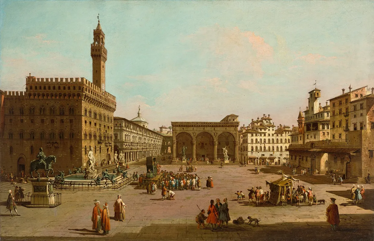 Florence Looking South With A View Of The Piazza Della Signoria With The Palazzo Vecchio And The Loggia Dei Lanzi Wall Art by Giuseppe Zocchi - High-Resolution Digital Print