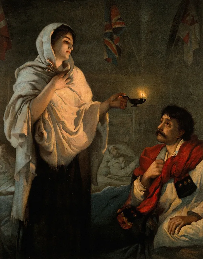 Florence Nightingale With Her Lamp At A Patients Bedside Wall Art by After Henrietta Rae - High-Resolution Digital Print