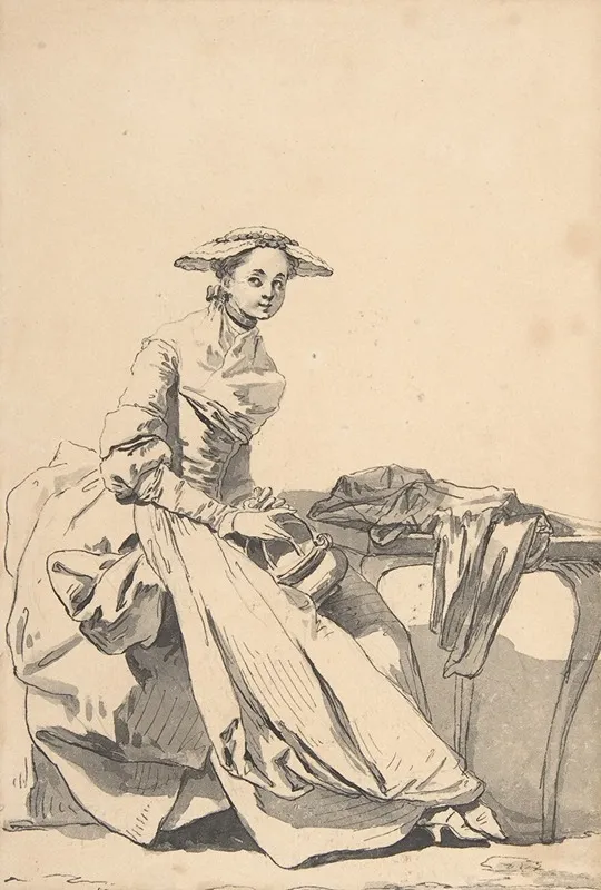 Florentine Woman Wearing A Butterfly Cap And Holding A Hand Warmer Wall Art by Jean-Baptiste Greuze - High-Resolution Digital Print