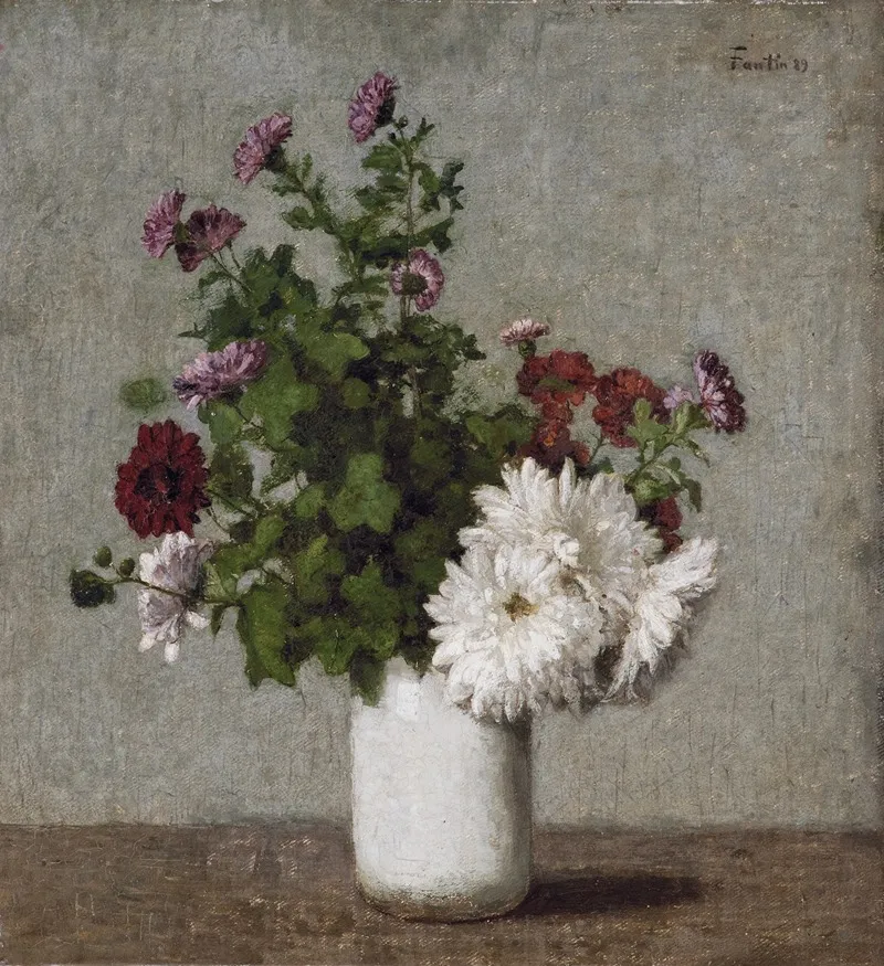 Flower Still Life Autumn Chrysanthemums In A White Vase Wall Art by Henri Fantin-Latour - High-Resolution Digital Print