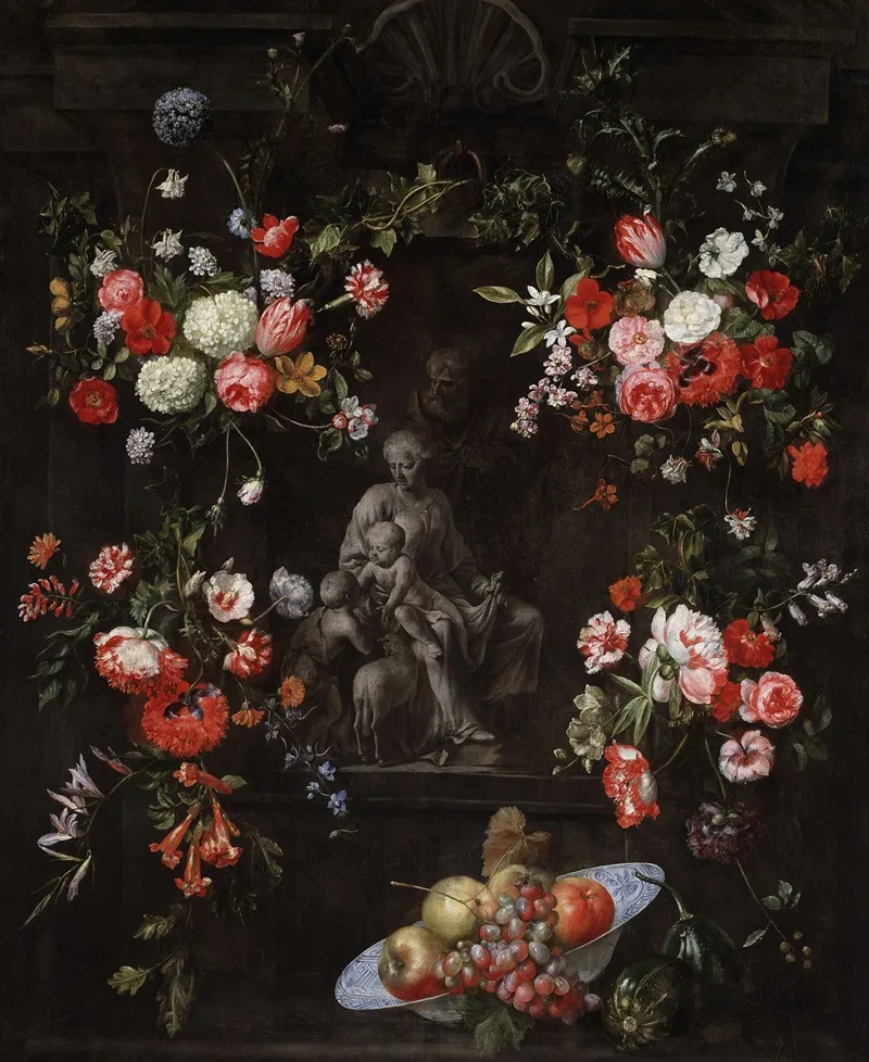 Flower Wreath With The Holy Family 2 Wall Art by Frans Ykens - High-Resolution Digital Print