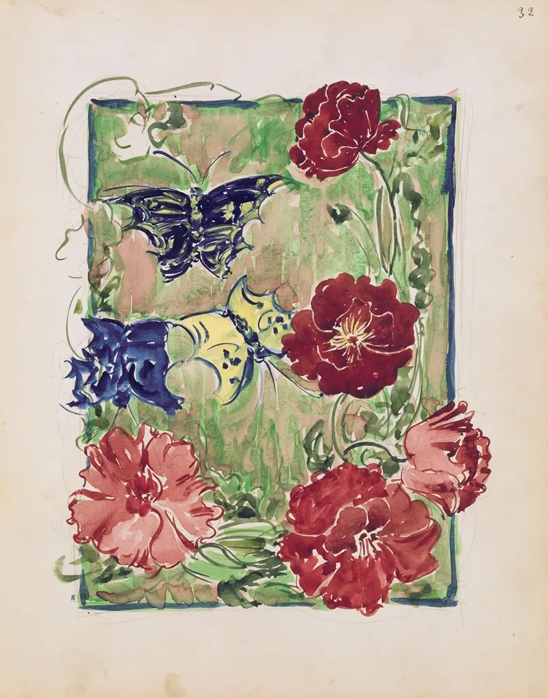Flowers And Butterflies Wall Art by Maurice Prendergast - High-Resolution Digital Print