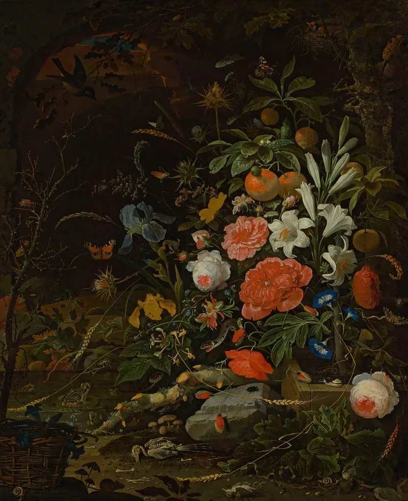 Flowers And Tiny Creatures Vanitas Wall Art by Abraham Mignon - High-Resolution Digital Print