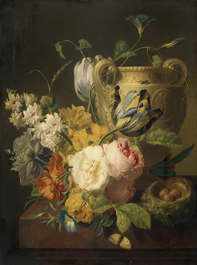 Flowers By A Stone Vase Wall Art by Peter Faes - High-Resolution Digital Print