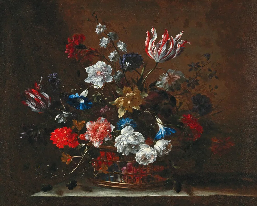 Flowers In A Basket Wall Art by Nicolas Baudesson - High-Resolution Digital Print