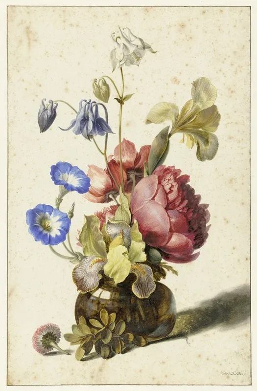 Flowers In A Bottle Wall Art by Dirck de Bray - High-Resolution Digital Print