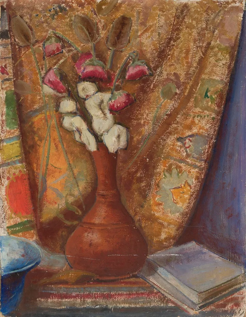 Flowers In A Clay Flower Vase Wall Art by Tadeusz Makowski - High-Resolution Digital Print