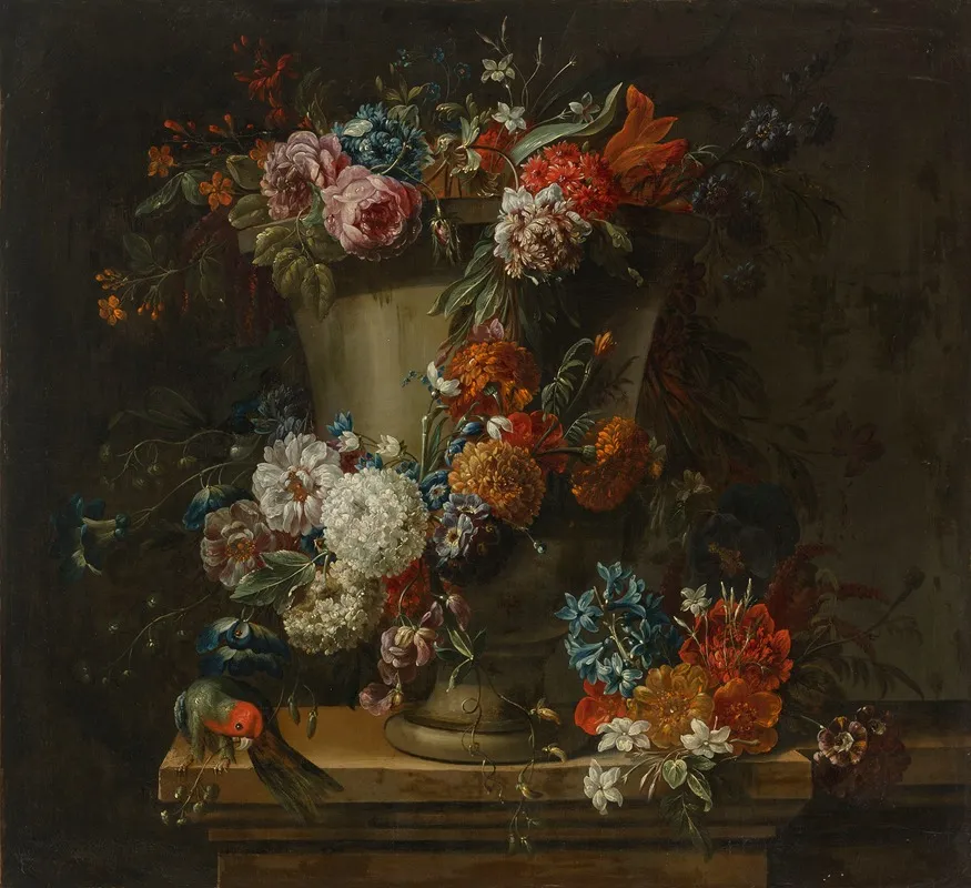 Flowers In A Clay Urn On A Ledge Wall Art by Jacobus Melchior Van Herck - High-Resolution Digital Print