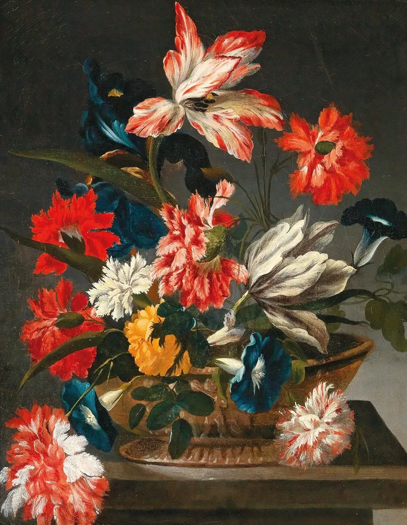 Flowers In A Decorative Vase On A Stone Ledge Wall Art by Francesco Caldei - High-Resolution Digital Print