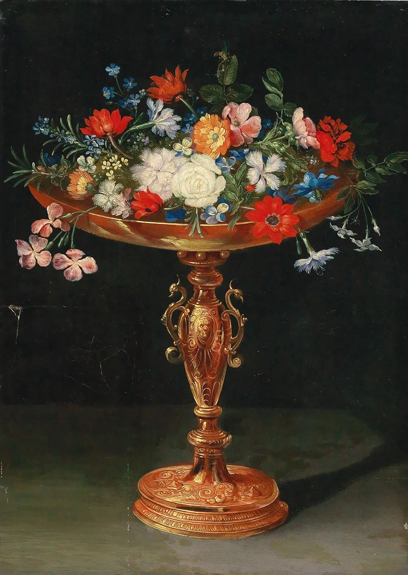 Flowers In A Gilded Tazza Wall Art by Jan Brueghel the Younger - High-Resolution Digital Print