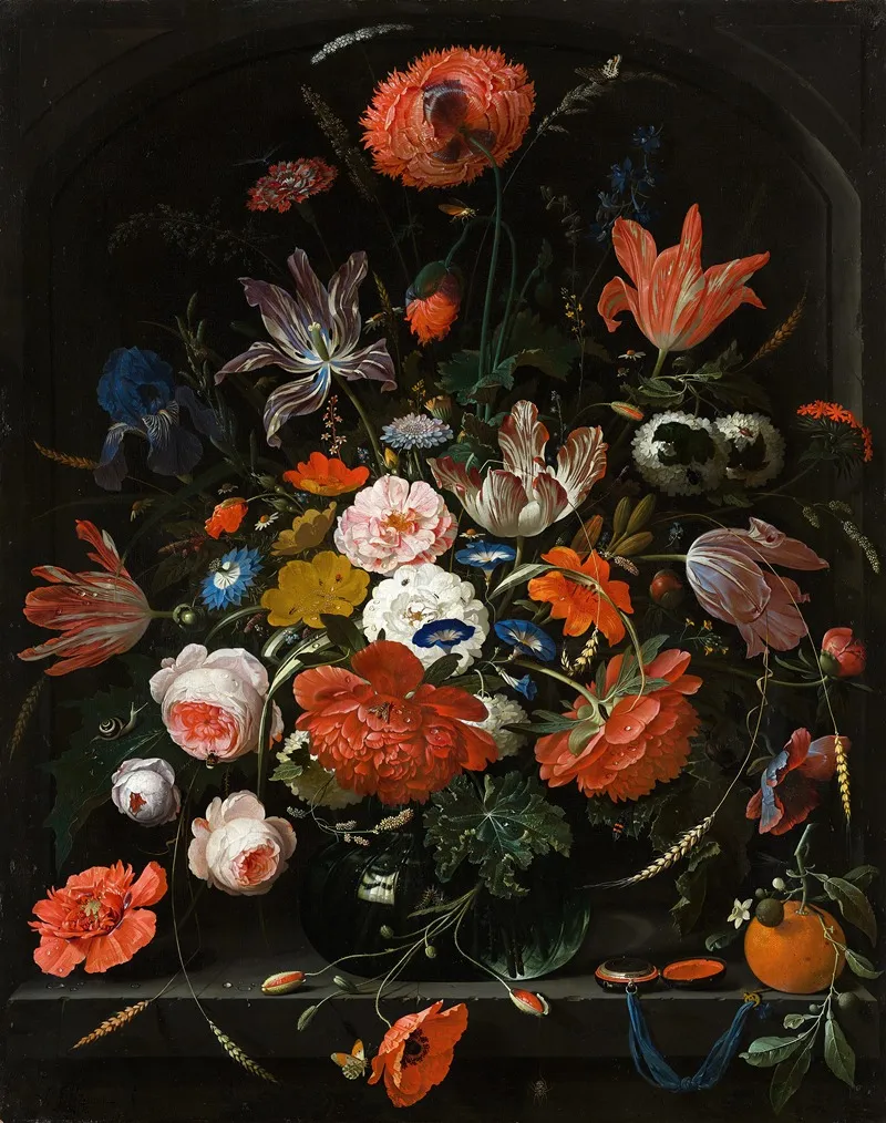 Flowers In A Glass Vase Wall Art by Abraham Mignon - High-Resolution Digital Print