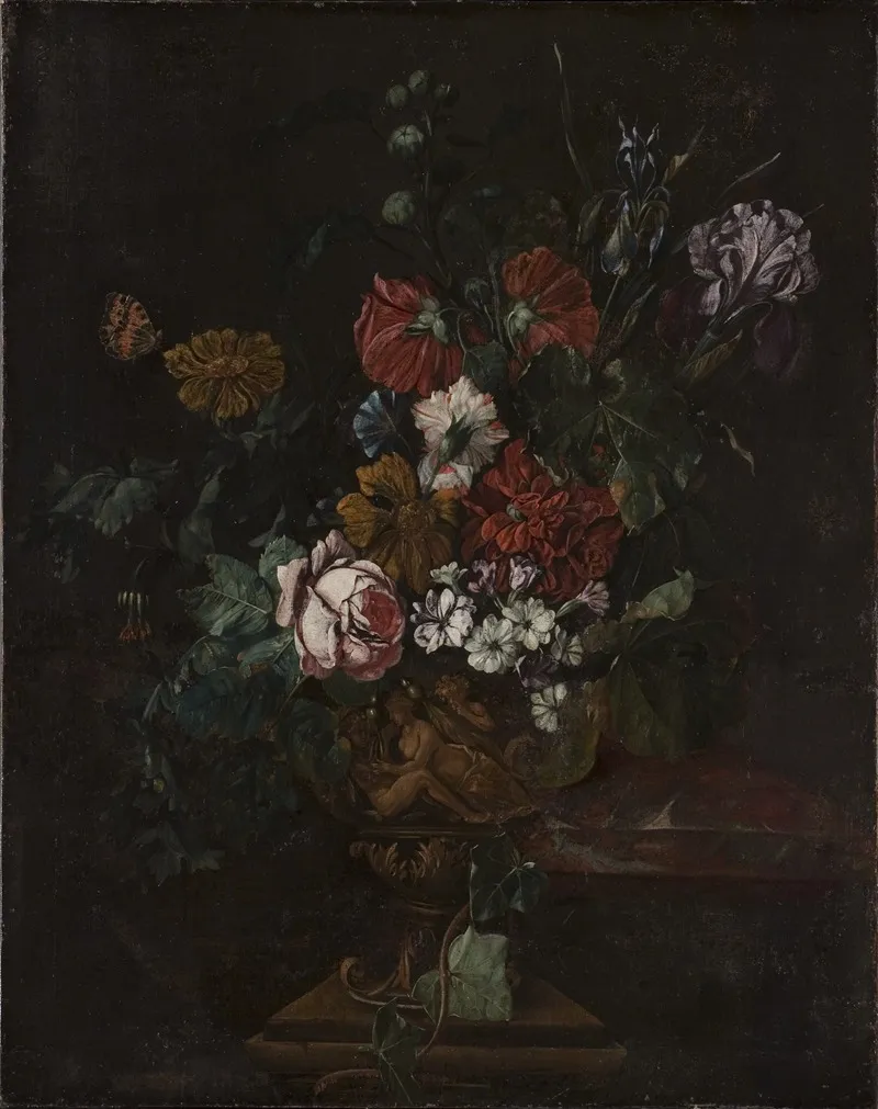Flowers In A Sculptured Urn Wall Art by Johann Daniel Preissler - High-Resolution Digital Print