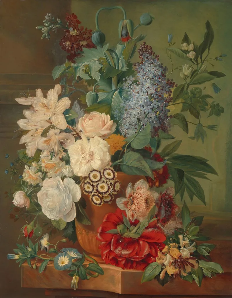 Flowers In A Terra Cotta Vase Wall Art by Albertus Jonas Brandt - High-Resolution Digital Print