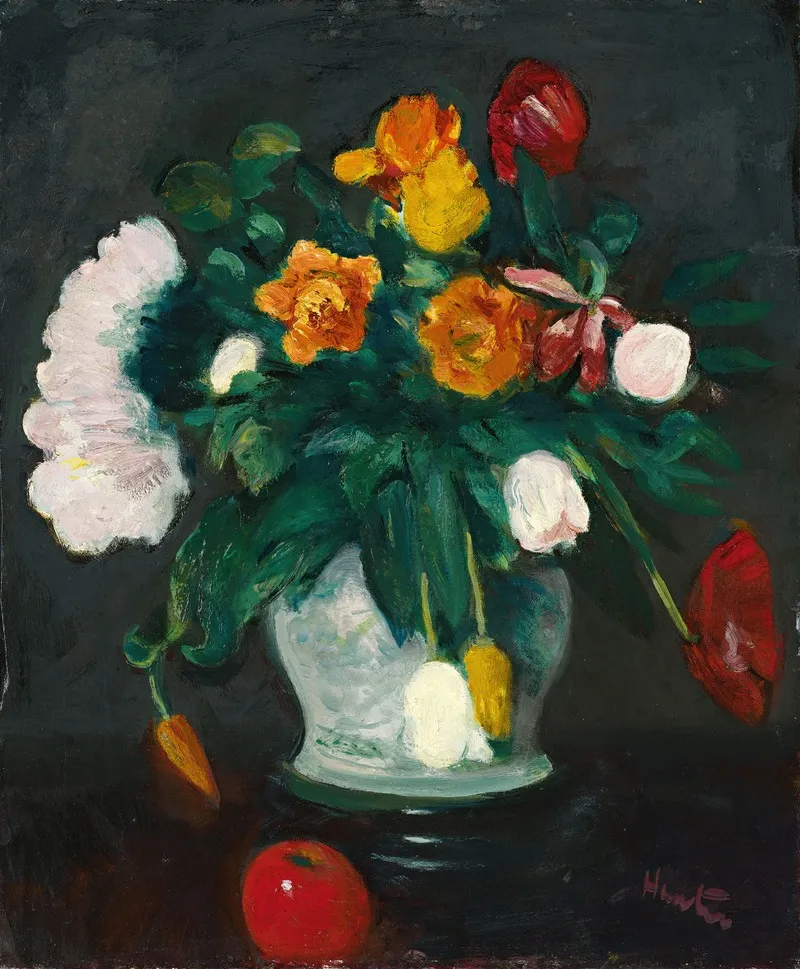 Flowers In A Vase And Apple Wall Art by George Leslie Hunter - High-Resolution Digital Print