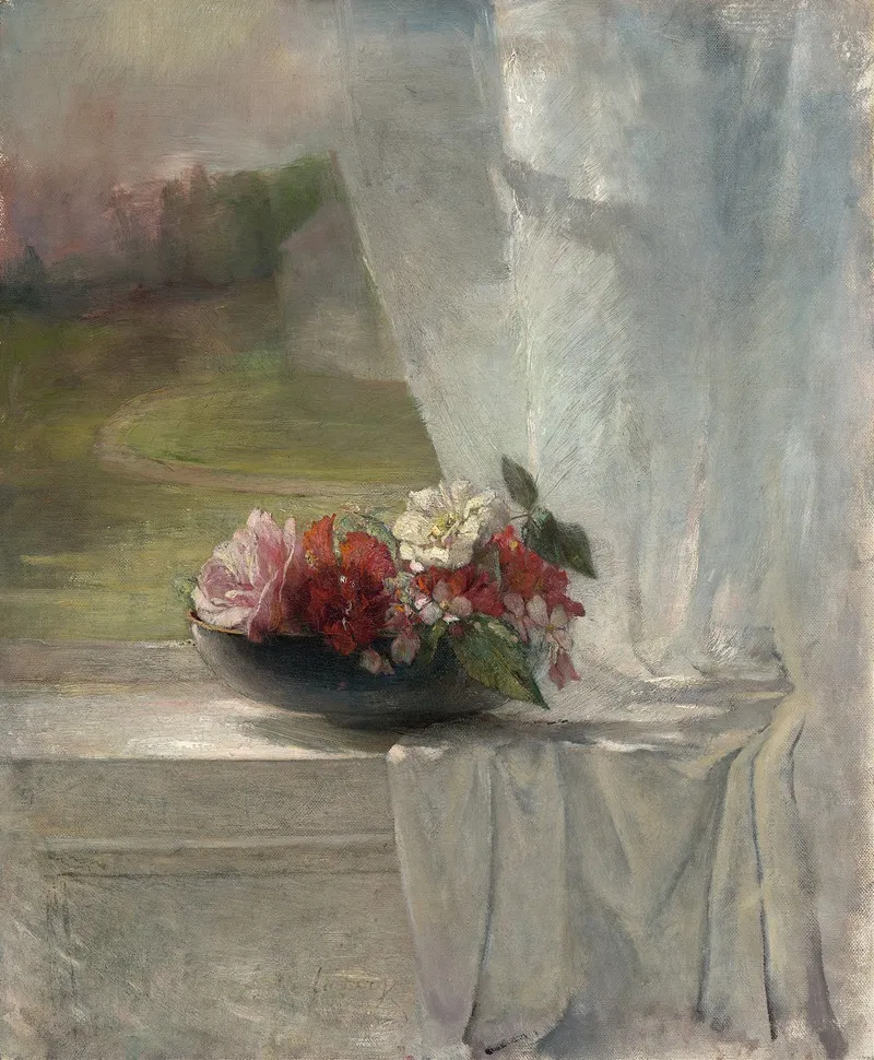 Flowers On A Window Ledge Wall Art by John La Farge - High-Resolution Digital Print