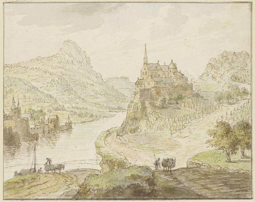 Flus Zwischen Bergen Rechts Auf Einem Felsen Ein Kloster Wall Art by Cornelis Verdonck - High-Resolution Digital Print