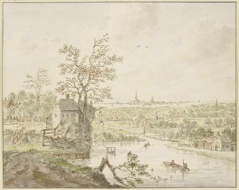 Flusgegend In Der Ferne Das Meer Mit Einer Stadt Wall Art by Cornelis Verdonck - High-Resolution Digital Print