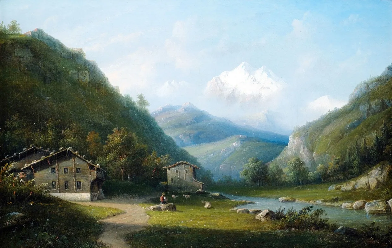 Flusslandschaft Im Gebirge Mit Blick Auf Das Mont Blanc Massiv Wall Art by Jacobus Hendricus Johannes Noteboom - High-Resolution Digital Print