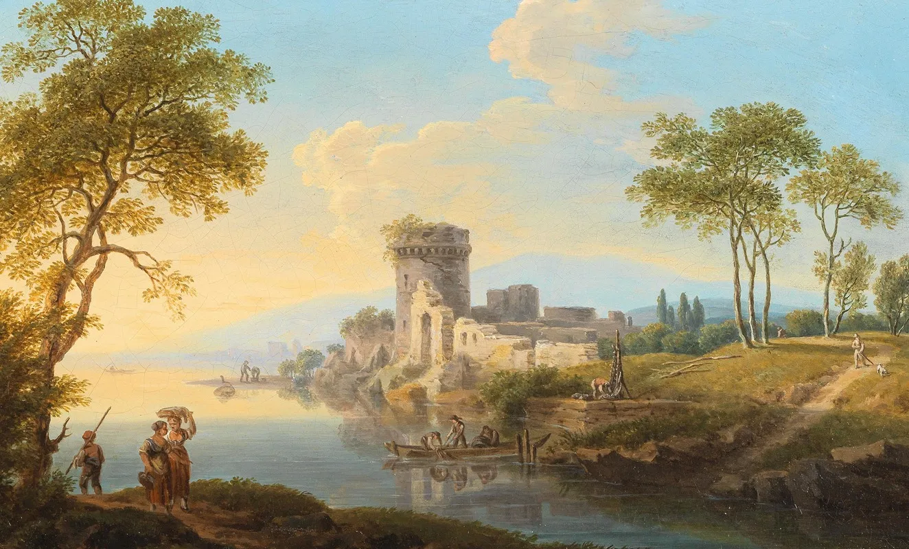 Flusslandschaft Mit Am Ufer Gelegenen Ruinen
