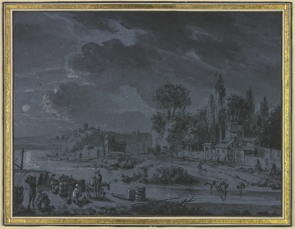 Flusufer Mit Furt Im Mondschein Wall Art by Johan Willem Frank - High-Resolution Digital Print