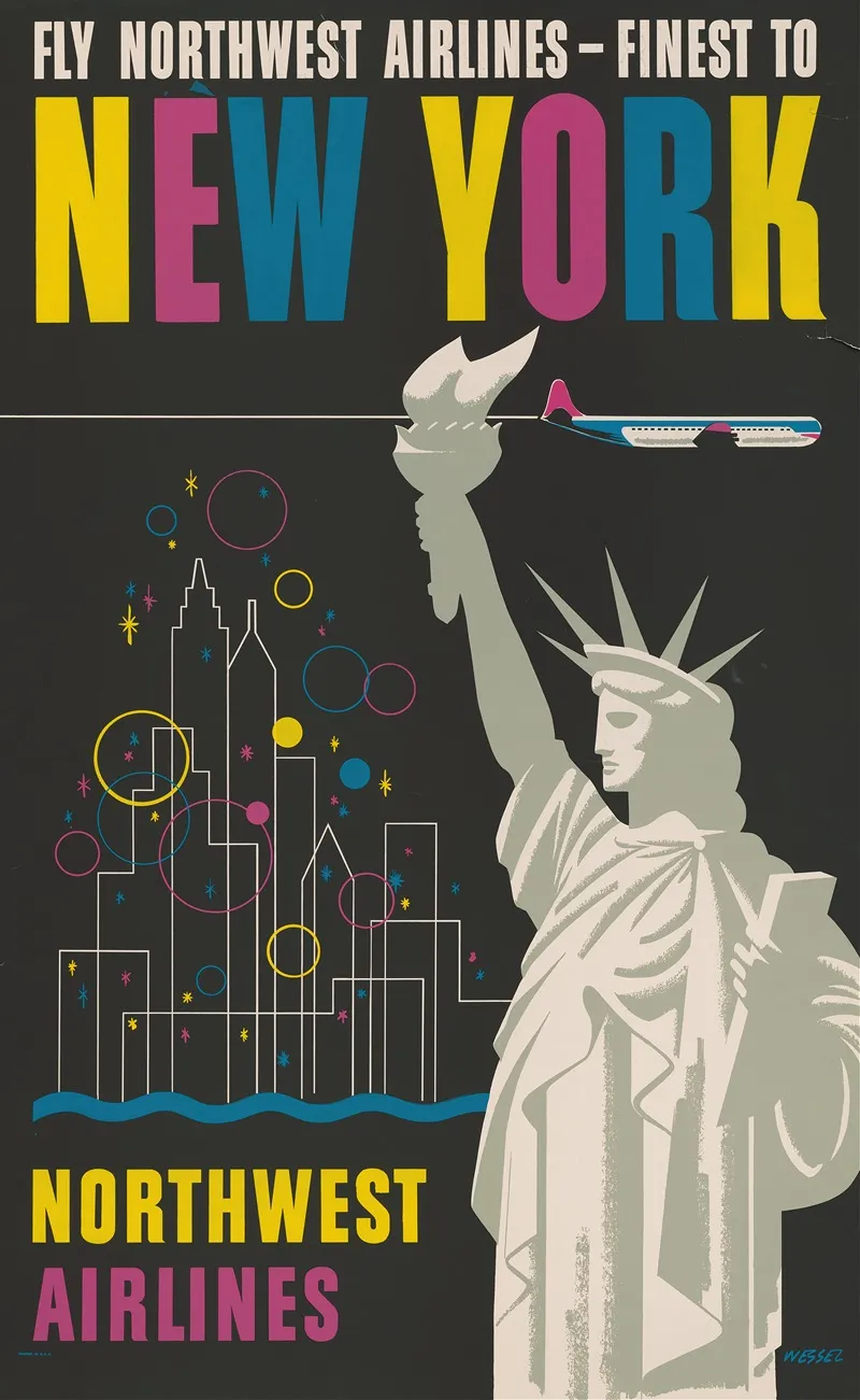 Fly Northwest Airlines Finest To New York 2 Wall Art by Wessel - High-Resolution Digital Print