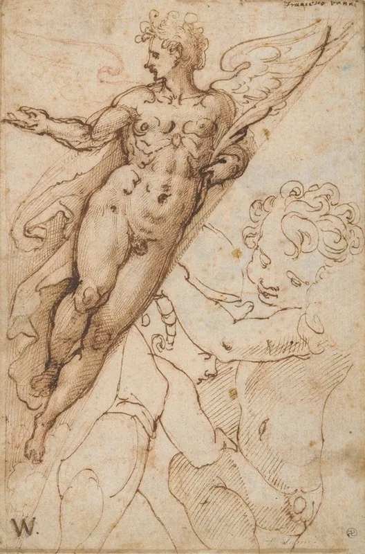 Flying Angel Recto Study Of Two Hands Verso