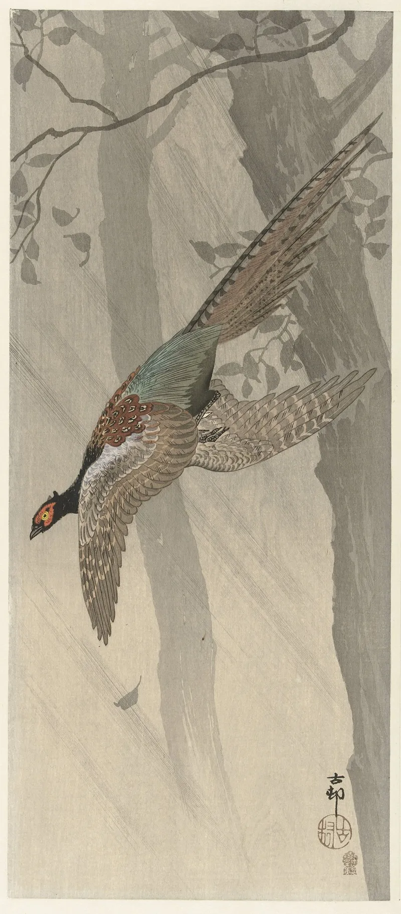 Flying Pheasant Wall Art by Ohara Koson - High-Resolution Digital Print