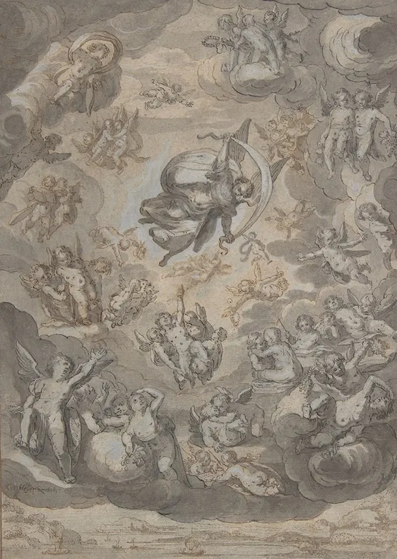 Flying Putti Surrounding Archangel Raphael Wall Art by Conrad Meyer - High-Resolution Digital Print